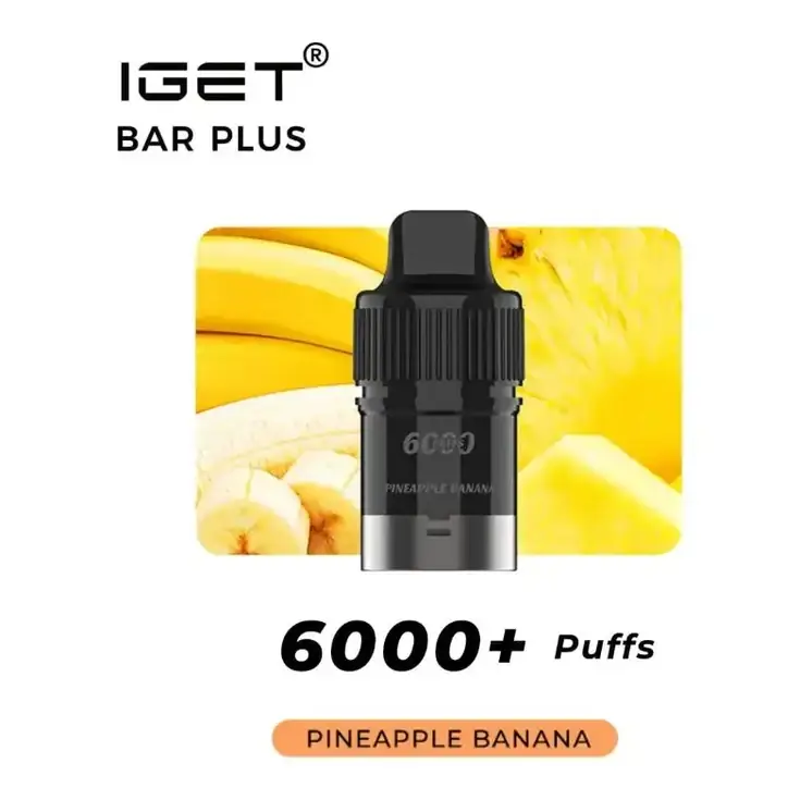 IGET Bar Plus S3 Pods 6000 Pineapple Banana disposable vape in Pineapple Banana, product photo on white