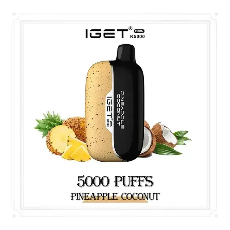 IGET Moon 5000 Pineapple Coconut disposable vape photographed front on against a white background