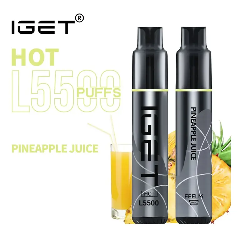 IGET Hot 5500 Pineapple Juice disposable vape shown front on against a plain white background, Pineapple Juice flavour