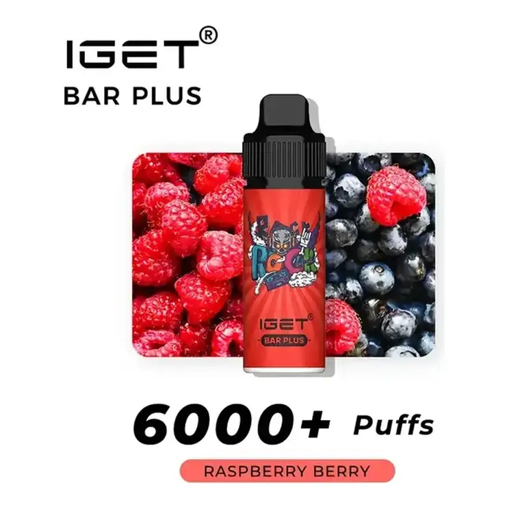 IGET Bar Plus S3 6000 Kit Raspberry Berry disposable vape in Raspberry Berry, product photo on white
