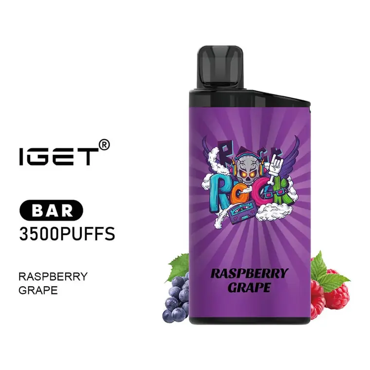 IGET Bar 3500 Raspberry Grape disposable vape in Raspberry Grape, product photo on white