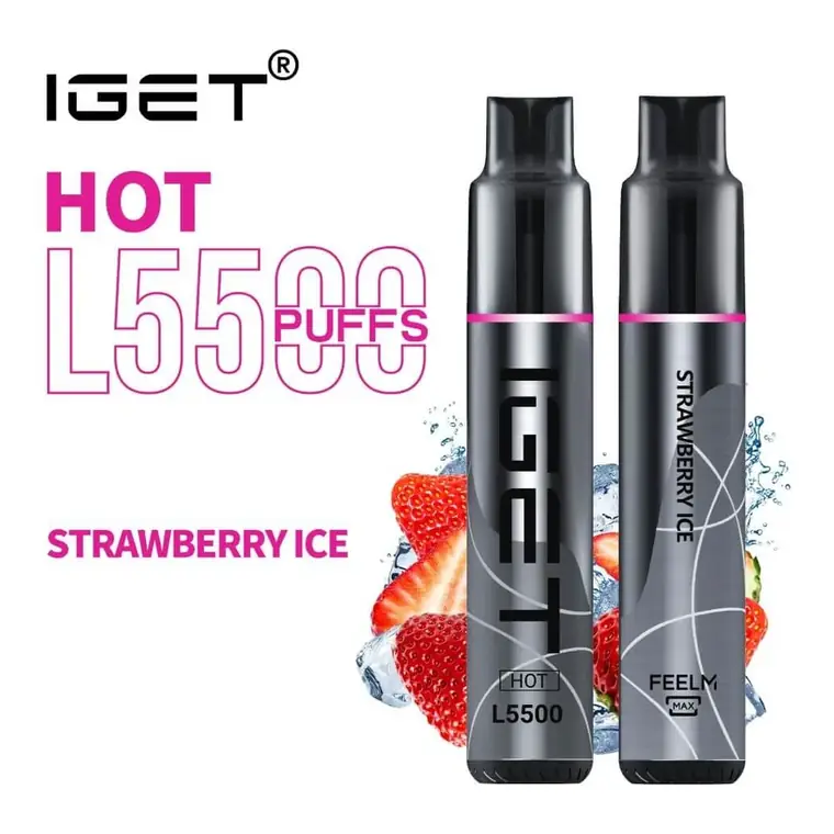 IGET Hot 5500 Strawberry Ice disposable vape photographed front on against a white background