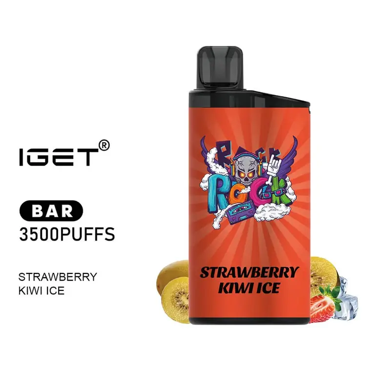 Front view of the IGET Bar 3500 Strawberry Kiwi Ice disposable vape in Strawberry Kiwi Ice