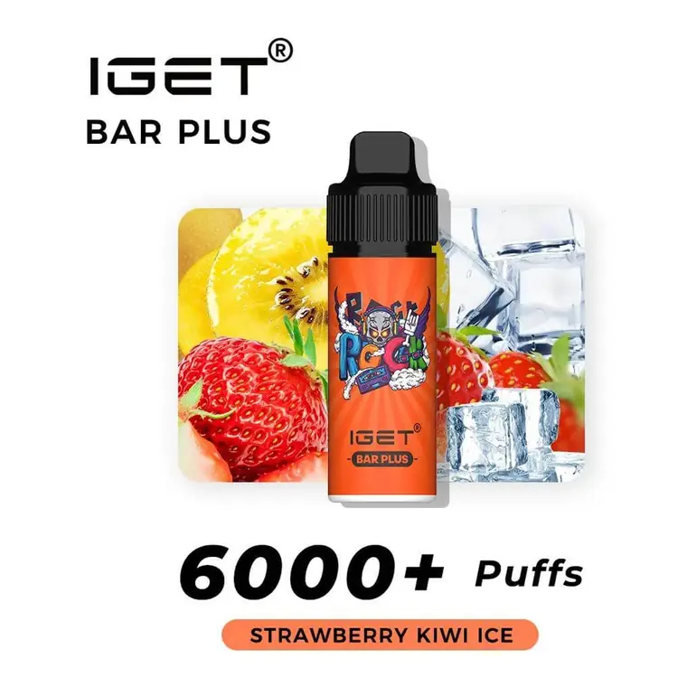 IGET Bar Plus S3 6000 Kit Strawberry Kiwi Ice disposable vape shown upright on a plain white background