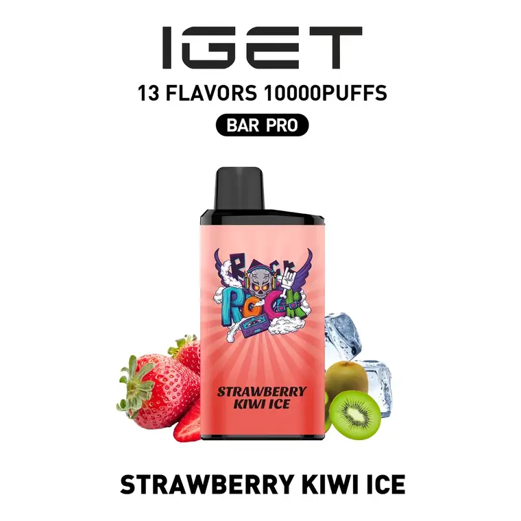 Front view of the IGET Bar Pro 10000 Strawberry Kiwi Ice disposable vape in Strawberry Kiwi Ice