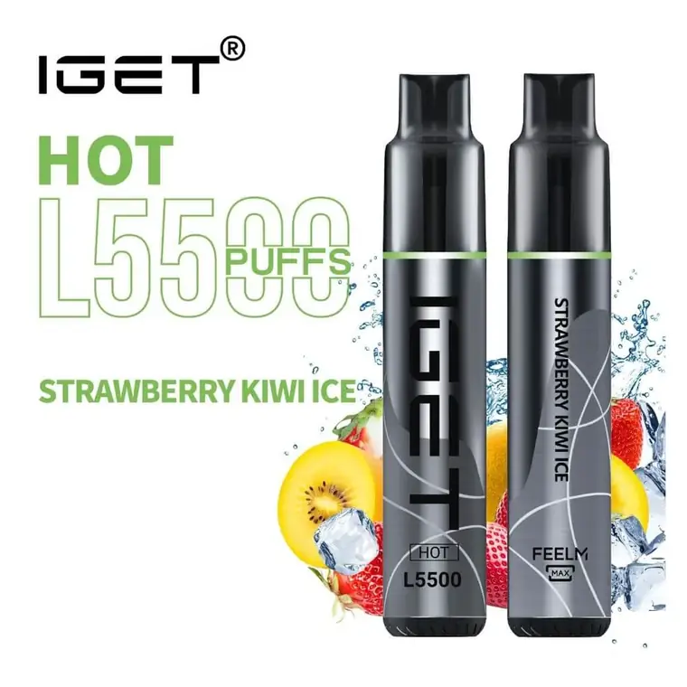 IGET Hot 5500 Strawberry Kiwi Ice disposable vape in Strawberry Kiwi Ice, product photo on white
