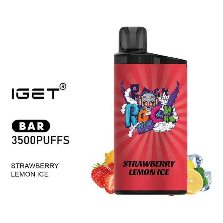 Front view of the IGET Bar 3500 Strawberry Lemon Ice disposable vape in Strawberry Lemon Ice