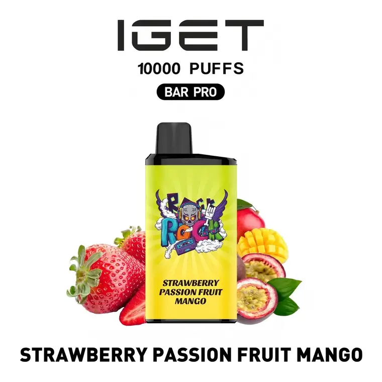 IGET Bar Pro 10000 Strawberry Passion Fruit Mango disposable vape shown upright on a plain white background
