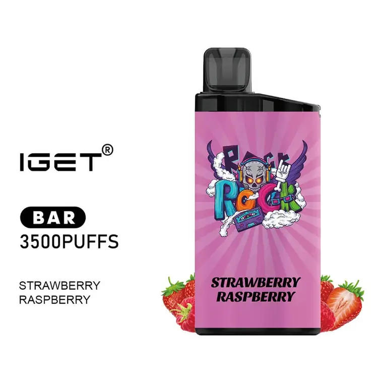 Front view of the IGET Bar 3500 Strawberry Raspberry disposable vape in Strawberry Raspberry