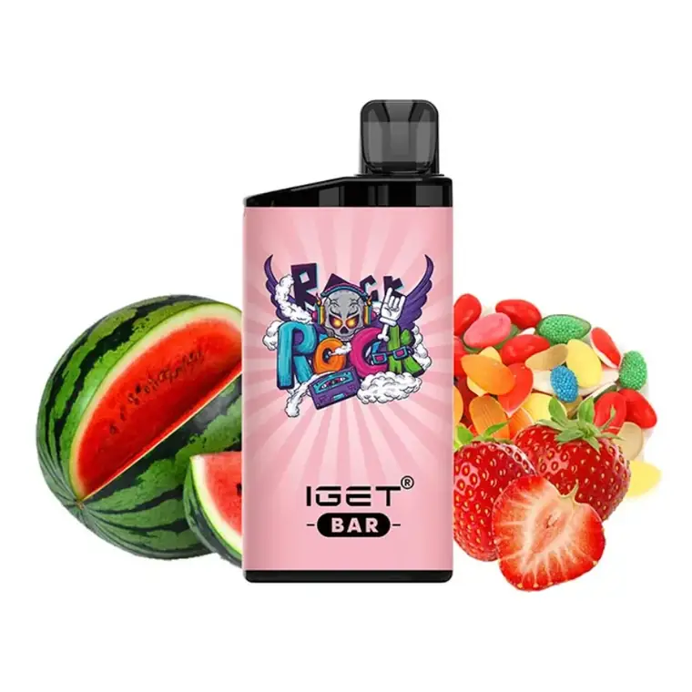 IGET Bar 3500 Strawberry Watermelon Hard Candy disposable vape photographed front on against a white background