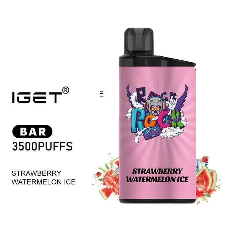Front view of the IGET Bar 3500 Strawberry Watermelon Ice disposable vape in Strawberry Watermelon Ice