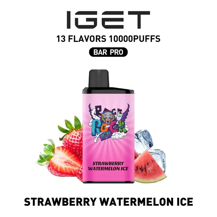 IGET Bar Pro 10000 Strawberry Watermelon Ice disposable vape shown upright on a plain white background