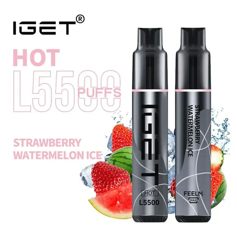 IGET Hot 5500 Strawberry Watermelon Ice disposable vape in Strawberry Watermelon Ice, product photo on white