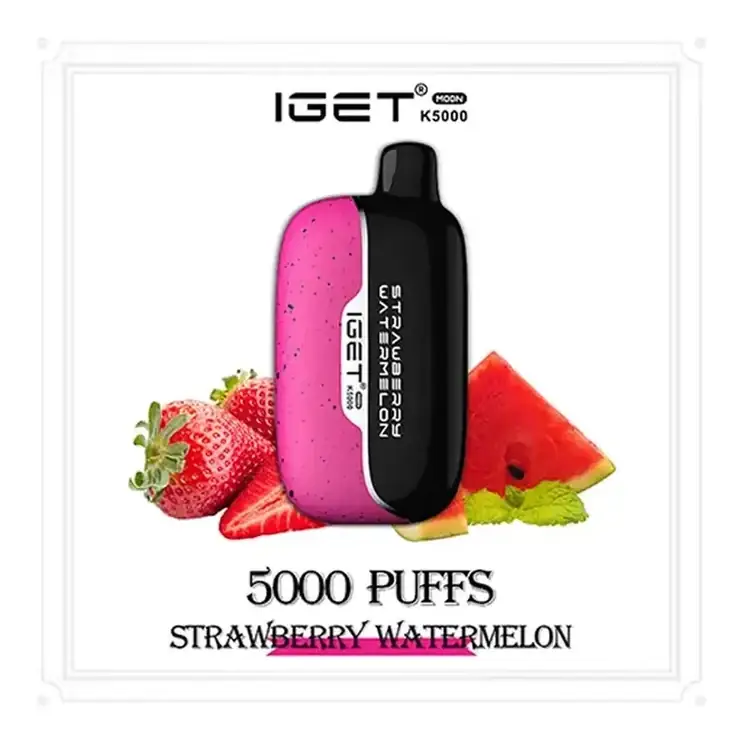 IGET Moon 5000 Strawberry Watermelon disposable vape photographed front on against a white background