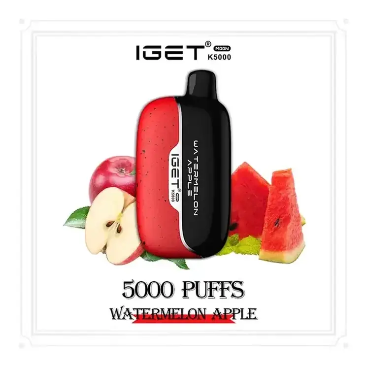 IGET Moon 5000 Watermelon Apple disposable vape shown upright on a plain white background