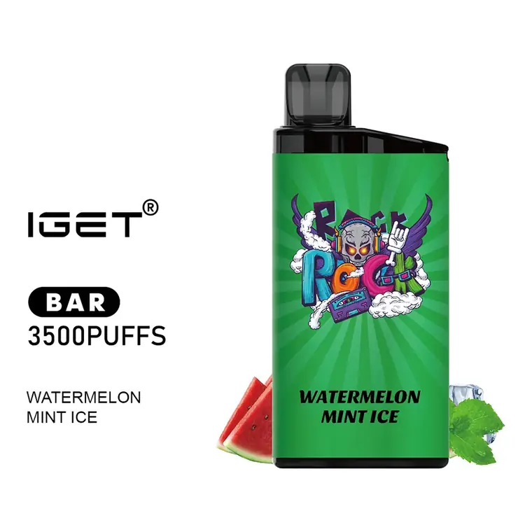 IGET Bar 3500 Watermelon Mint Ice disposable vape shown upright on a plain white background